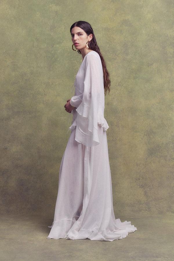 De La Vali HELIA KIMONO IN WHITE LIGHTWEIGHT COTTON