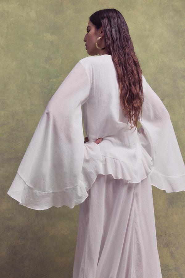 De La Vali HELIA KIMONO IN WHITE LIGHTWEIGHT COTTON