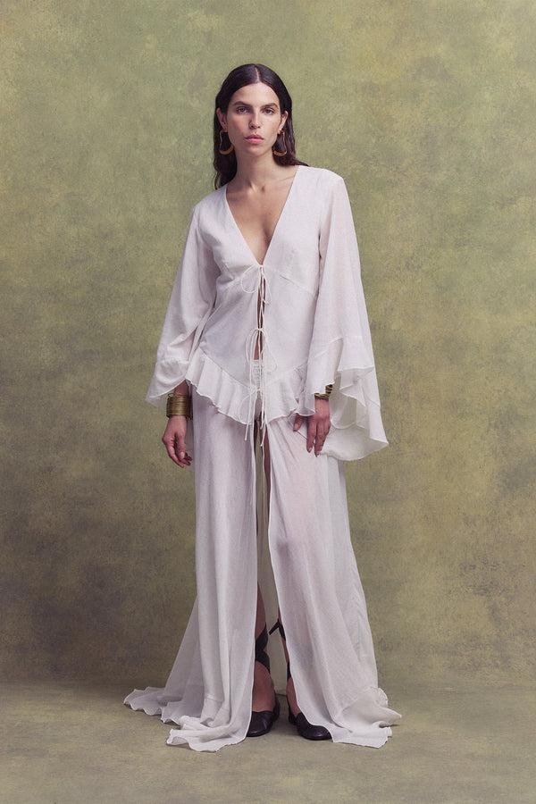 de la vali HELIA KIMONO IN WHITE LIGHTWEIGHT COTTON