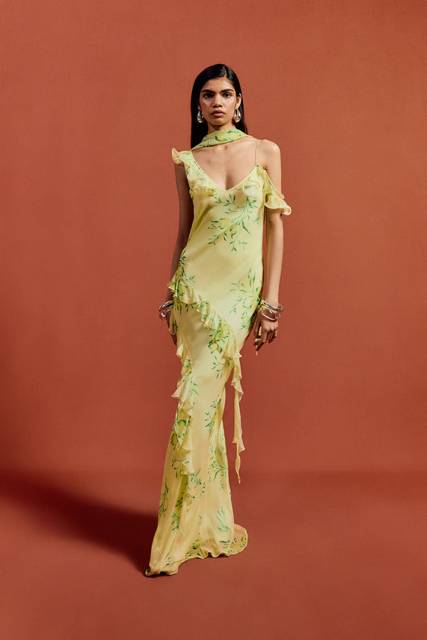 De La Vali HEMERA MAXI DRESS IN PRIMAVERA - YELLOW SILK CHIFFON