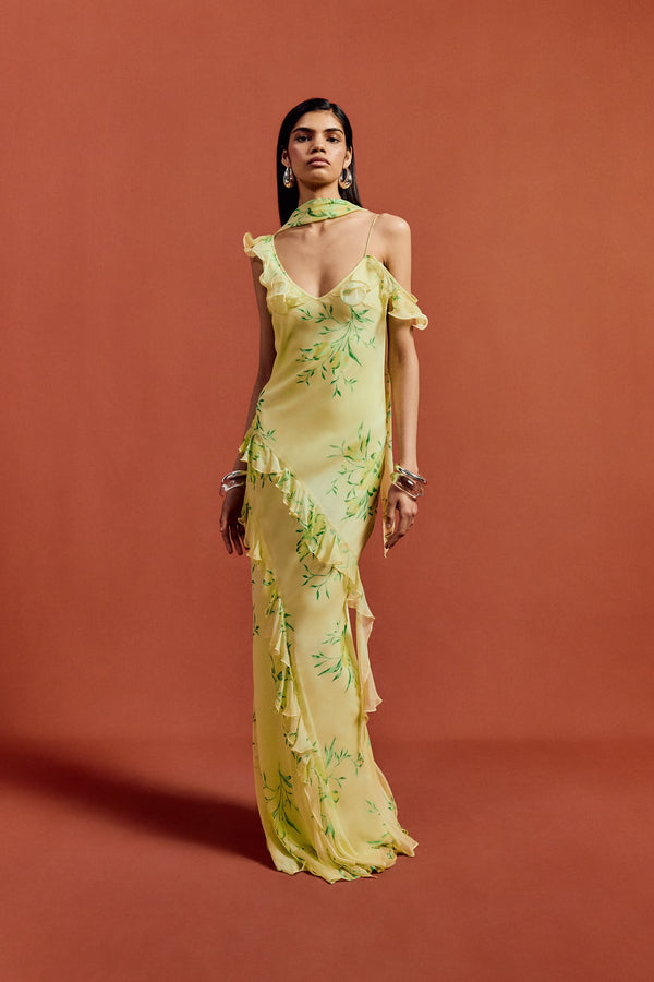 de la vali HEMERA MAXI DRESS IN PRIMAVERA - YELLOW SILK CHIFFON