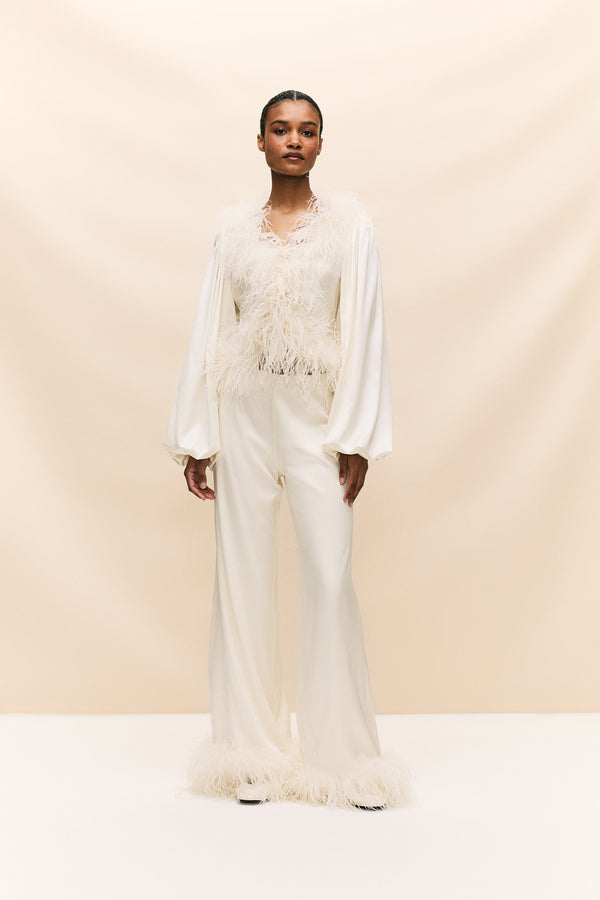 de la vali LIBERTY TROUSER SILK IN IVORY SATIN (MADE TO ORDER)