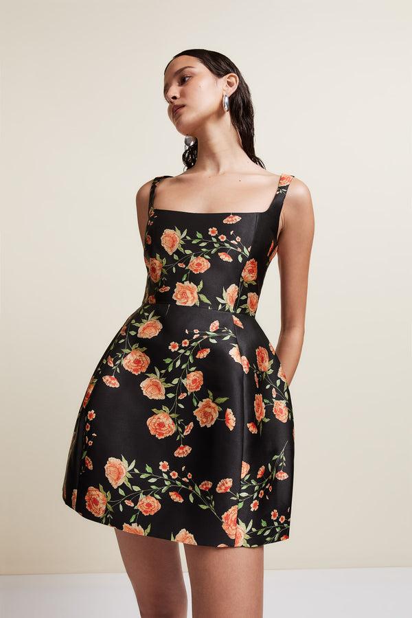 De La Vali LOLA MINI DRESS IN BLACK & RED FLOR DE AMOR