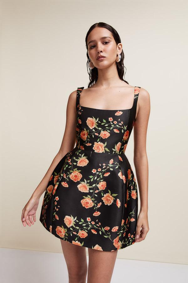 De La Vali LOLA MINI DRESS IN BLACK & RED FLOR DE AMOR