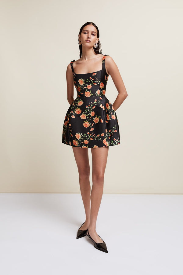 de la vali LOLA MINI DRESS IN BLACK & RED FLOR DE AMOR