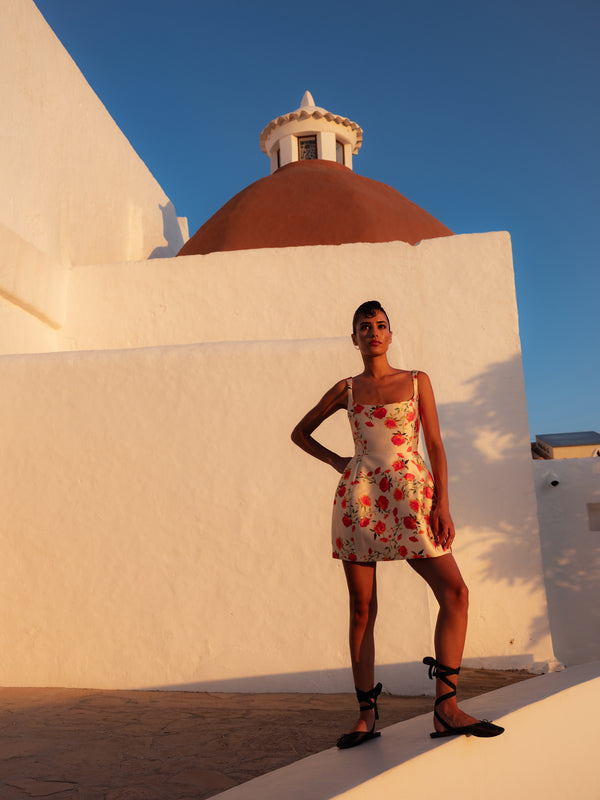 De La Vali LOLA MINI DRESS IN IVORY & RED FLOR DE AMOR