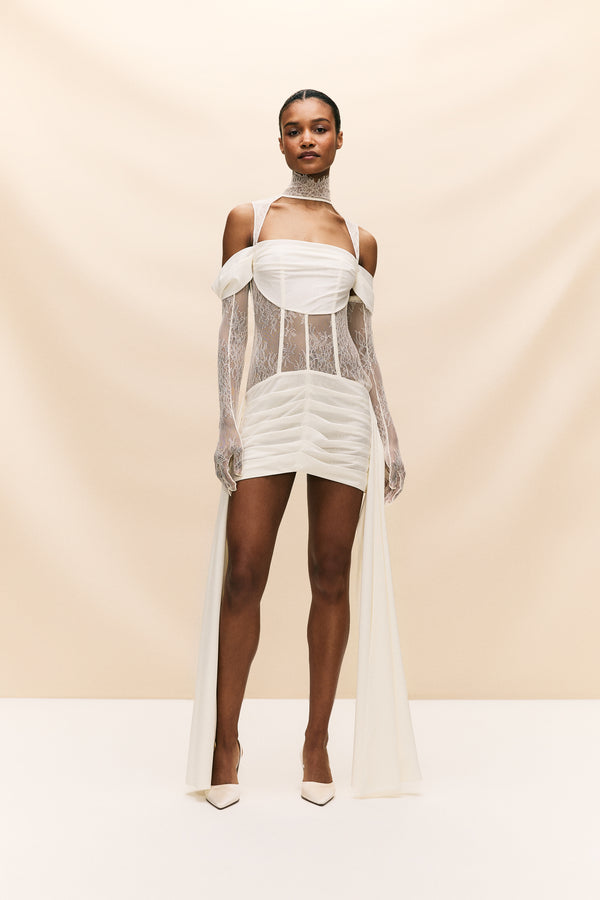 de la vali MADELEINE MINI DRESS IN IVORY SILK SATIN