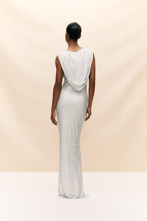 De La Vali MANHATTAN MAXI DRESS IN WHITE DIAMANTE JERSEY