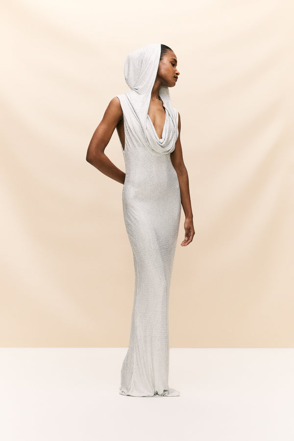 de la vali MANHATTAN MAXI DRESS IN WHITE DIAMANTE JERSEY