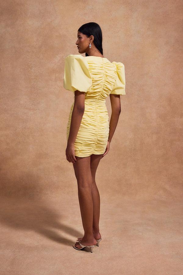 De La Vali MENCIA MINI DRESS IN SHERBET YELLOW COTTON
