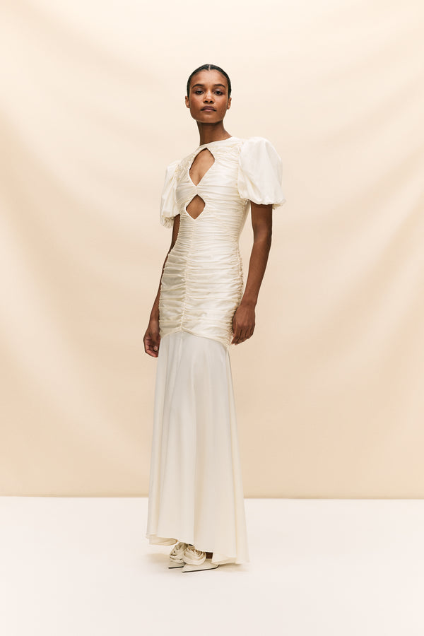 De La Vali OLYMPIA MAXI DRESS IN IVORY SILK SATIN (MADE TO ORDER)