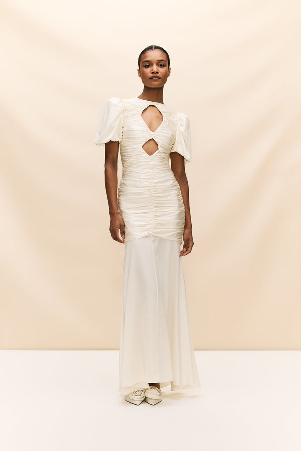 de la vali OLYMPIA MAXI DRESS IN IVORY SILK SATIN (MADE TO ORDER)