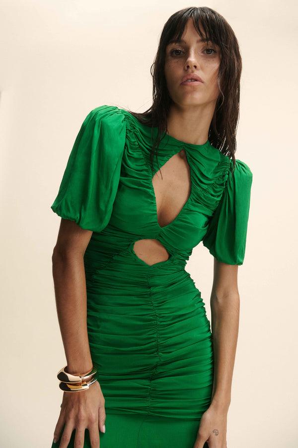 De La Vali OLYMPIA MAXI DRESS IN PALM GREEN VISCOSE CDC