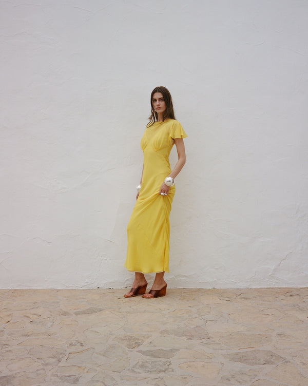de la vali PAREO MAXI DRESS SILK CHIFFON SUN YELLOW