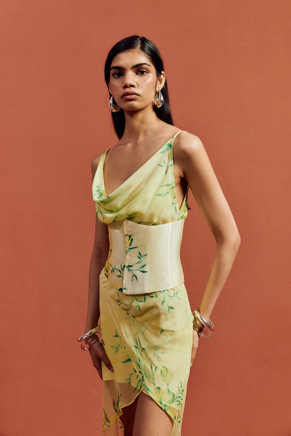 De La Vali PERENNA MIDI DRESS IN PRIMAVERA - YELLOW SILK CHIFFON