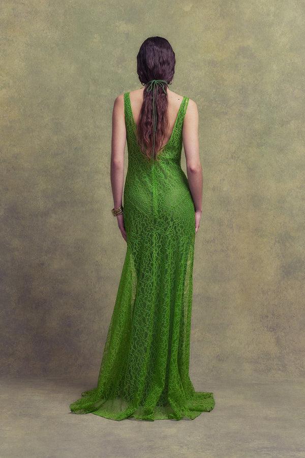 De La Vali PERSEPHONE MAXI DRESS IN SPRING GREEN LACE