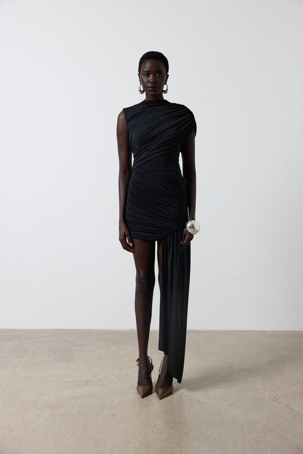 De La Vali RAVENNA MINI DRESS IN BLACK SPANDEX JERSEY