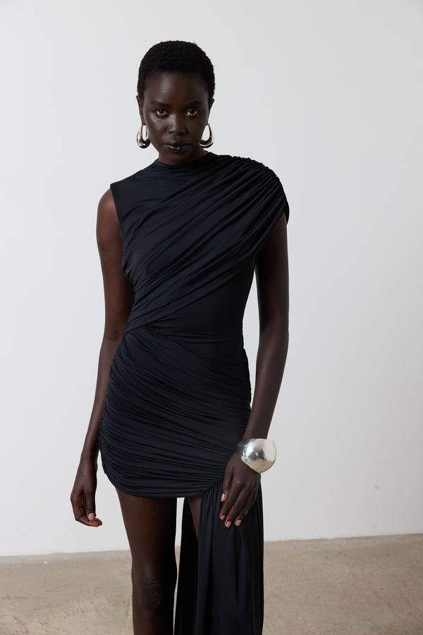 De La Vali RAVENNA MINI DRESS IN BLACK SPANDEX JERSEY