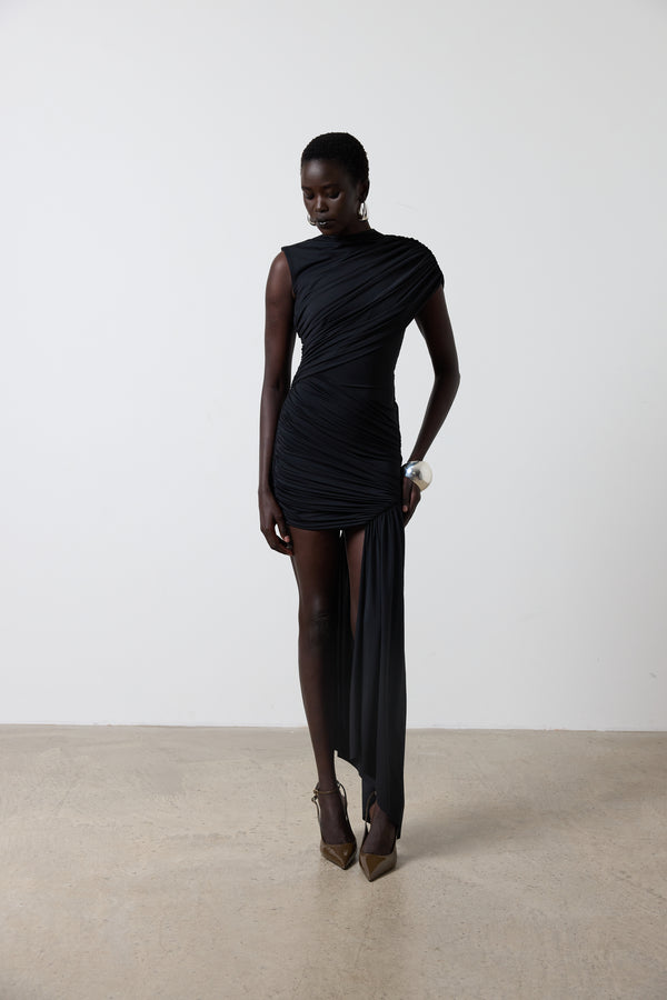 de la vali RAVENNA MINI DRESS IN BLACK SPANDEX JERSEY