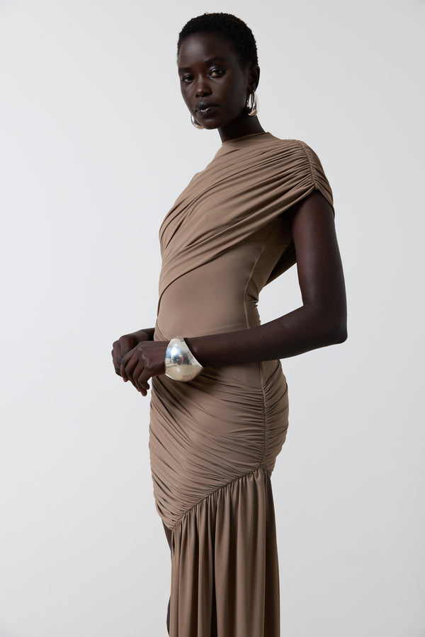 De La Vali RAVENNA MINI DRESS IN TAUPE SPANDEX JERSEY TAUPE