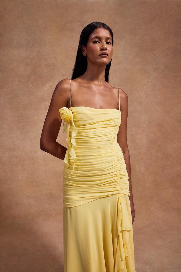 De La Vali ROSADO MAXI DRESS IN SHERBET YELLOW CHIFFON