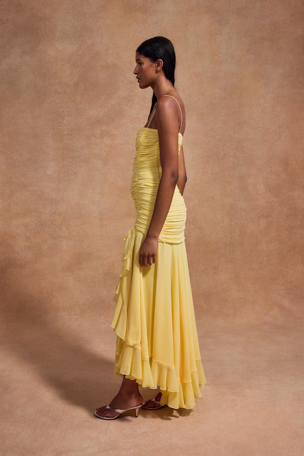 De La Vali ROSADO MAXI DRESS IN SHERBET YELLOW CHIFFON