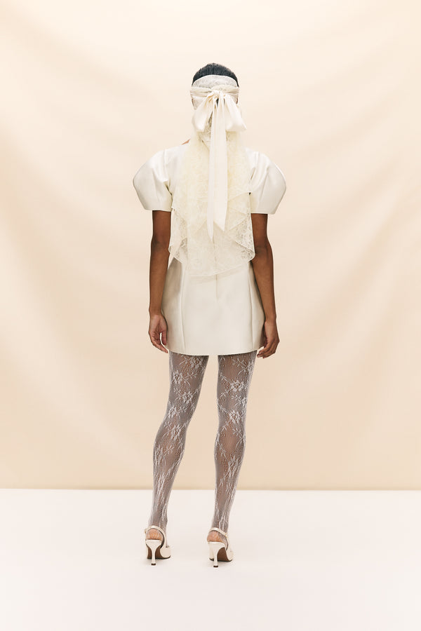 De La Vali SATIN BOW VEIL IN IVORY LACE (MADE TO ORDER)