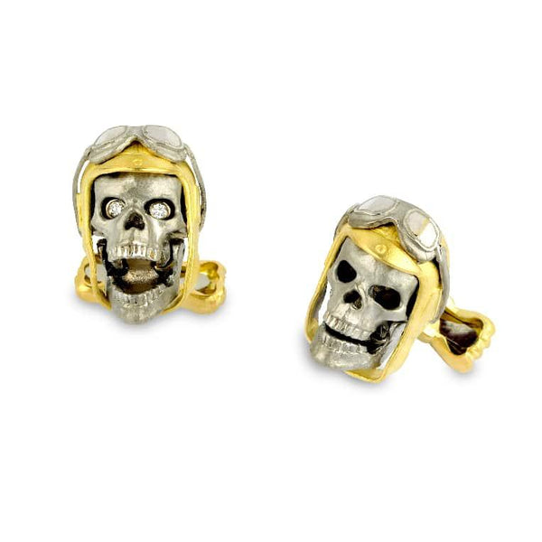 deakin & francis 18ct Gold Aviator Pilot Skull Cufflinks