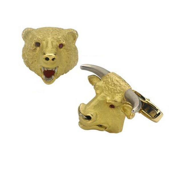 deakin & francis 18ct Gold Bull and Bear Cufflinks with Ruby Eyes