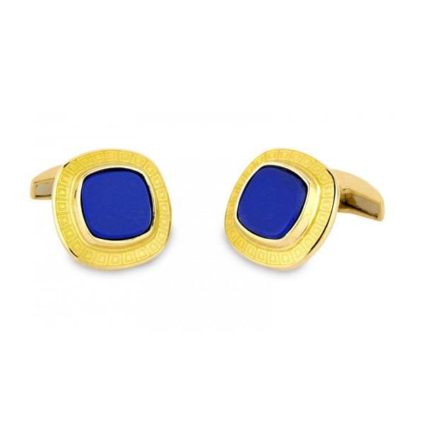 deakin & francis 18ct Gold Cushion Shaped Cufflinks with Enamel and Lapis Lazuli