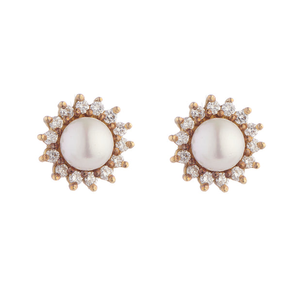 deakin & francis 18ct Gold Diamond and Cultured Pearl Cluster Earrings