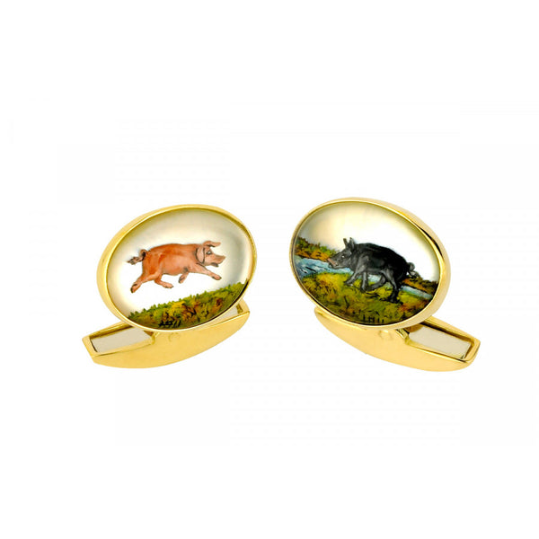 deakin & francis 18ct Gold Hand-Painted Crystal Pig Cufflinks
