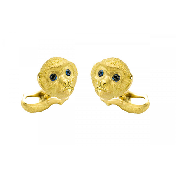deakin & francis 18ct Gold Monkey Cufflinks with Sapphire Eyes