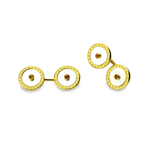 deakin & francis 18ct Gold Mother-Of-Pearl Cufflinks With Yellow Enamel And Citrine Centre