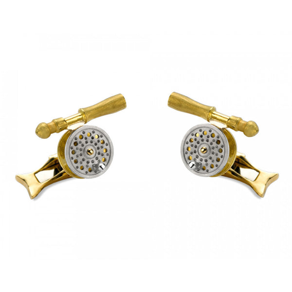 deakin & francis 18ct Gold Rotating Fishing Reel Cufflinks
