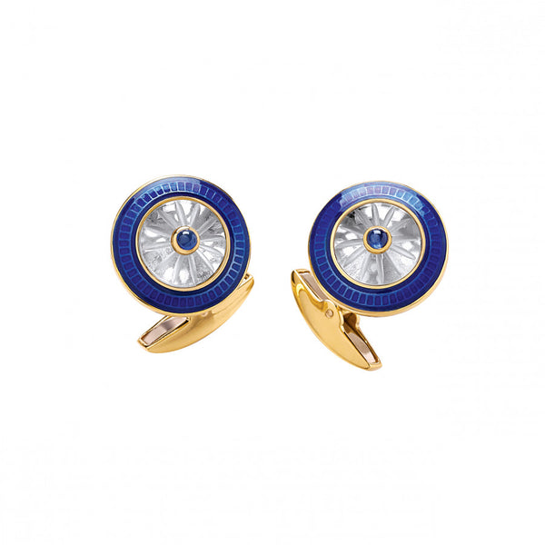 deakin & francis 18ct Gold Round Crystal Cufflinks with Sapphire Centre