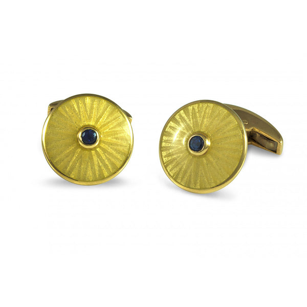 deakin & francis 18ct Gold Round Cufflinks with Sapphire Centre