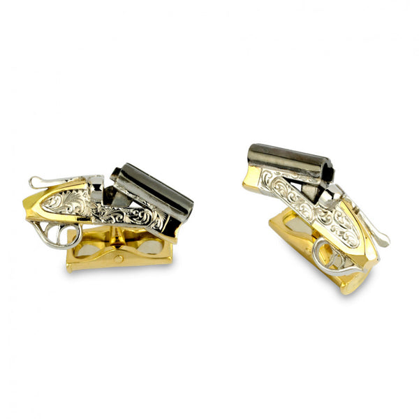 deakin & francis 18ct Gold Shotgun Cufflinks with Cocked Barrel and Cartridge Fitting