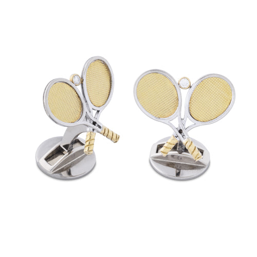 deakin & francis 18ct Gold Tennis Racket Cufflinks With Diamond Ball deakin & francis 18ct Gold Tennis Racket Cufflinks With Diamond Ball