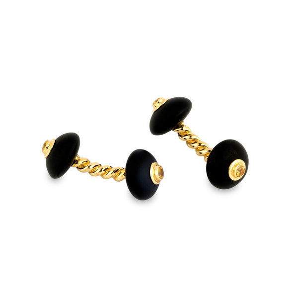 deakin & francis 18ct Gold Twisted Bar Cufflinks With Onyx And Yellow Sapphire Ends