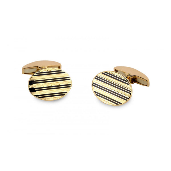 deakin & francis 18ct Rose Gold Oval Engine Turned Cufflinks