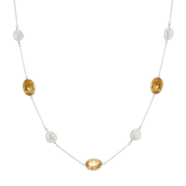 Deakin & Francis 18ct White Gold 24" Citrine And Pearl Necklace