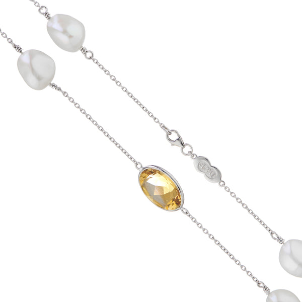Deakin & Francis 18ct White Gold 24" Citrine And Pearl Necklace
