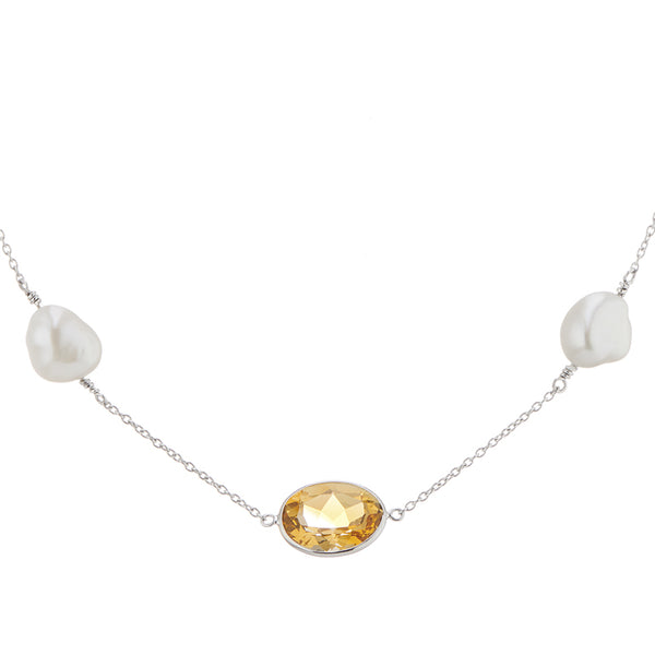 Deakin & Francis 18ct White Gold 24" Citrine And Pearl Necklace
