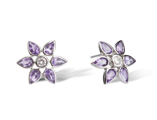 Deakin & Francis 18ct White Gold Amethyst And Diamond Cluster Earrings