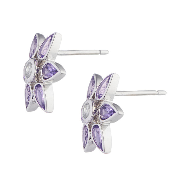 Deakin & Francis 18ct White Gold Amethyst And Diamond Cluster Earrings