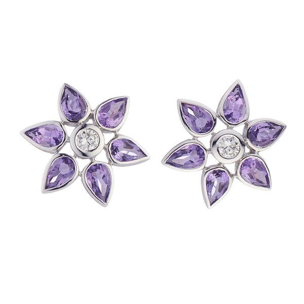 deakin & francis 18ct White Gold Amethyst and Diamond Cluster Earrings