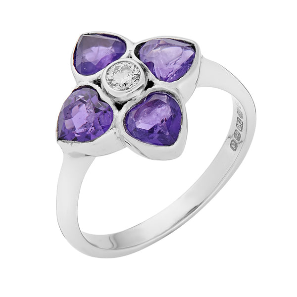 deakin & francis 18ct White Gold Amethyst and Diamond Cluster Ring