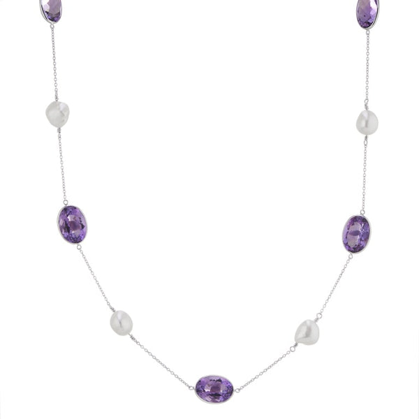 Deakin & Francis 18ct White Gold Amethyst And Pearl 22" Necklace