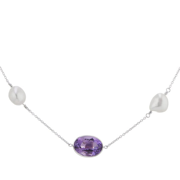 Deakin & Francis 18ct White Gold Amethyst And Pearl 22" Necklace
